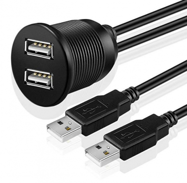 Dual USB Extension Cable with Flush and Bracket Mount
