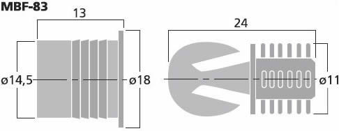 Monacor MBF-83 grille clip dimensions (approx.)